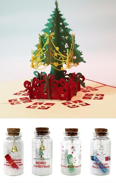정교하고 화려한 크리스마스 카드(위) 유리병 속 장식과 편지가 든 이색 카드(아래) ⓒ지마켓 제공