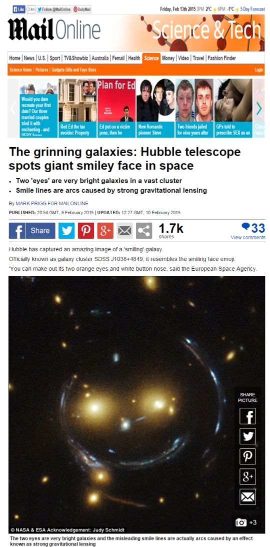 허블 망원경에 포착된 웃는 은하