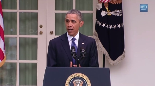 버락 오바마 미국 대통령이 26일(현지시간) 백악관 로즈가든에서 기자회견을 열고 미 연방 대법원의 동성결혼 합헌 결정에 대해 환영의 뜻을 밝혔다. 사진=미국 백악관 동영상 자료 캡쳐