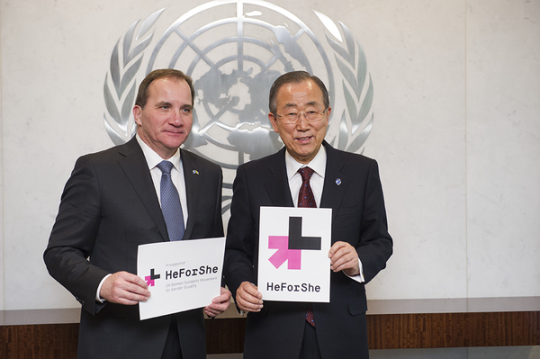 히포시 캠페인에 참여한 스테판 뢰프벤 스웨덴 총리(왼쪽)와 반기문 유엔 사무총장 ⓒUN Women