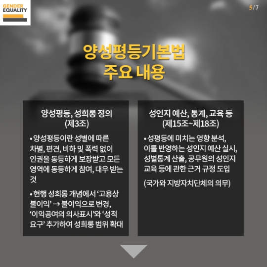 한국양성평등교육진흥원이 지난 6월 30일 공개한 양성평등기본법 카드뉴스