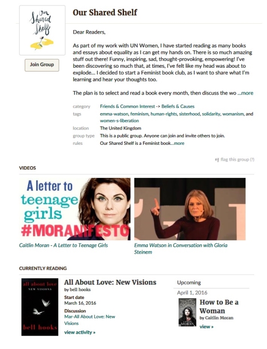 엠마 왓슨의 북클럽 사이트 초기 화면.