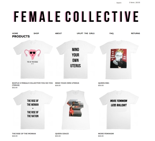 ‘피메일 콜렉티브(Female Collective)’가 제작, 판매하는 티셔츠들.