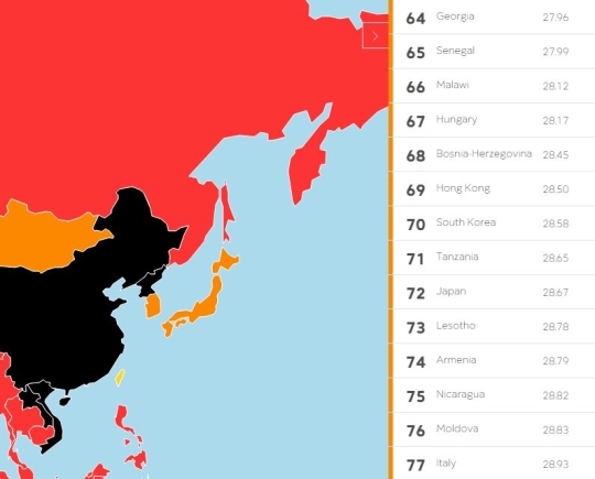 국경없는 기자회(RSF)가 발표한 2016 세계 언론자유지수에서 한국은 전체 180개 조사대상국 가운데 70위에 그쳤다.