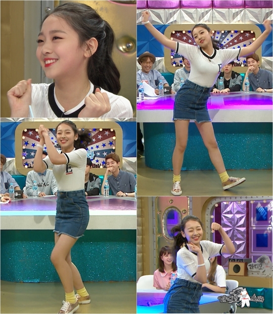 15일 밤 방송된 MBC 예능 프로그램 ‘황금어장-라디오스타’에 출연한 이수민이 트와이스 2배속 댄스를 선보이고 있다. ⓒMBC