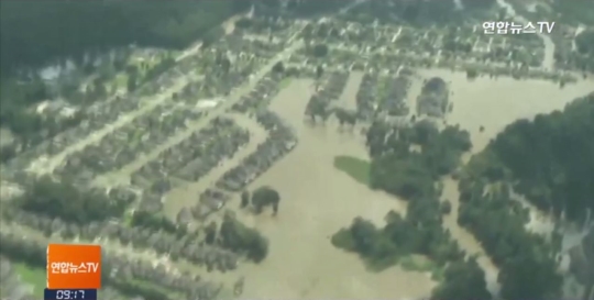 루이지애나를 강타한 남부 홍수 사태는 지난 2012년 허리케인 샌디 이래 최악의 자연재해로 기록될 전망이다. ⓒ연합뉴스TV 캡처