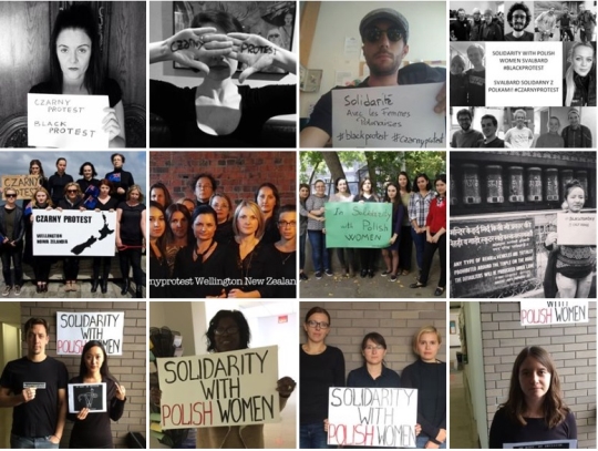 페이스북 그룹 ‘Black Protest International’ 앞으로 전 세계에서 보내온 폴란드 여성 파업 지지 사진들. ⓒBlack Protest International