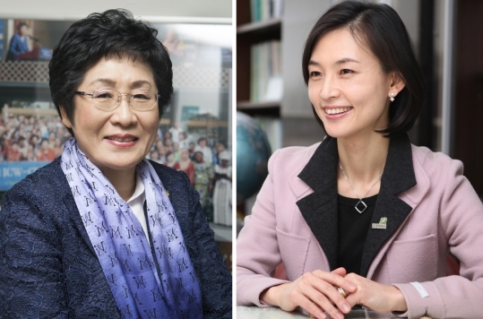 김정숙 세계여성단체협의회 회장(왼쪽)과 양진옥 굿네이버스 회장.