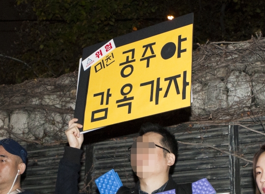 12일 서울 광화문광장 일대에서 열린 박근혜 대통령 퇴진을 촉구하는 ‘3차 민중총궐기에 참여한 남성이 손팻말을 들고 있다.