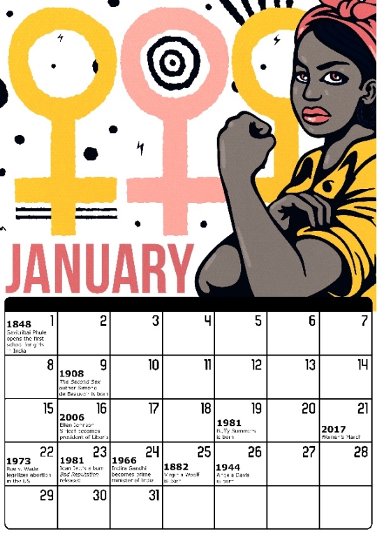 여성운동 달력의 1월 페이지. ⓒBuzzFeed/Rebecca Hendin