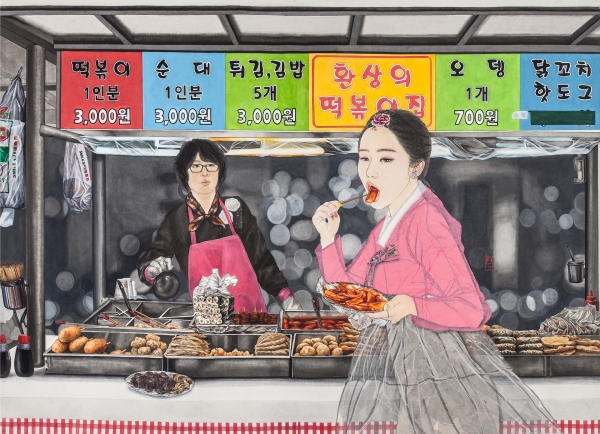 김현정, , 한지 위에 수묵담채, 콜라쥬, 2016