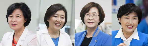 왼쪽부터 더불어민주당 추미애 대표, 박영선 의원, 김상희 의원, 전혜숙 의원. ⓒ뉴시스·여성신문