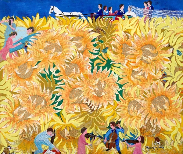금빛 해바라기-그림속의 가족여행 oil on canvas 2017 ⓒ전명자