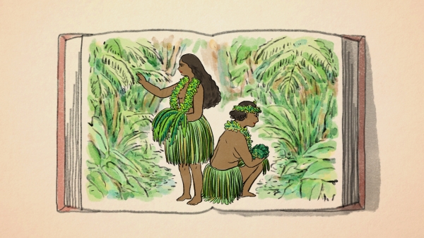 영화 ‘피의 연대기’ 애니메이션 스틸. 하와이 원시 부족여성들은 양치식물로 탐폰을 만들었다. ⓒ김승희 감독