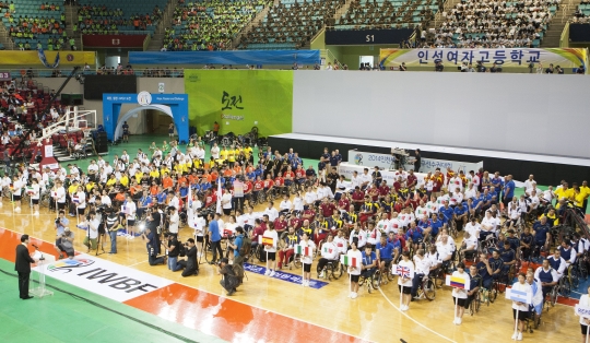 5일 인천시 삼산월드체육관에서 ‘2014 인천세계휠체어농구선수권대회’ 개회식이 열리고 있다.