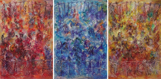 개화-땅-빨강,파랑,노랑, 2012, 130x194cm(each), Oil on Canvas. ⓒ성곡미술관