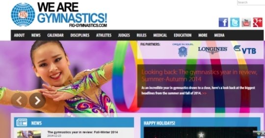 국제체조연맹(FIG) 홈페이지 메인 화면을 장식한 손연재 선수. ⓒ국제체조연맹 홈페이지(http://www.fig-gymnastics.com) 캡쳐