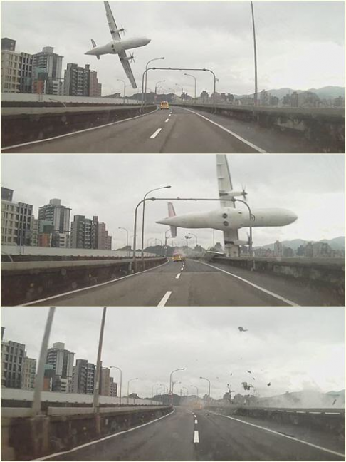 블랙박스 영상에 찍힌 대만 푸싱(復興)항공 항공기 B22816편의 추락 장면. ⓒ온라인 커뮤니티
