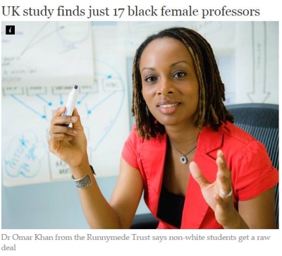 미국 전체의 대학교수 중 흑인이면서 여성으 17명뿐인 것으로 드러났다. 러니미드 트러스트 오마르 칸 박사가 이를 설명하고 있다. ⓒwww.independent.co.uk