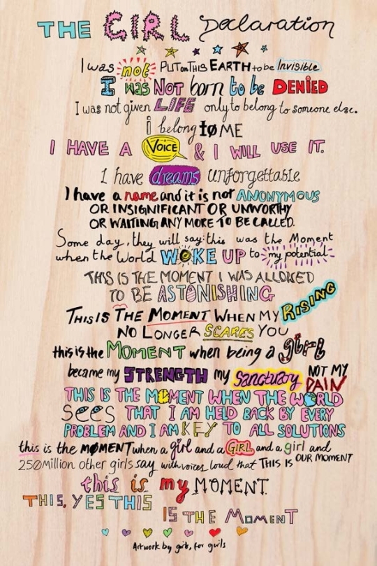 The cover of “The Girl Declaration,” handwritten by children.   ⓒwww.girleffect.org